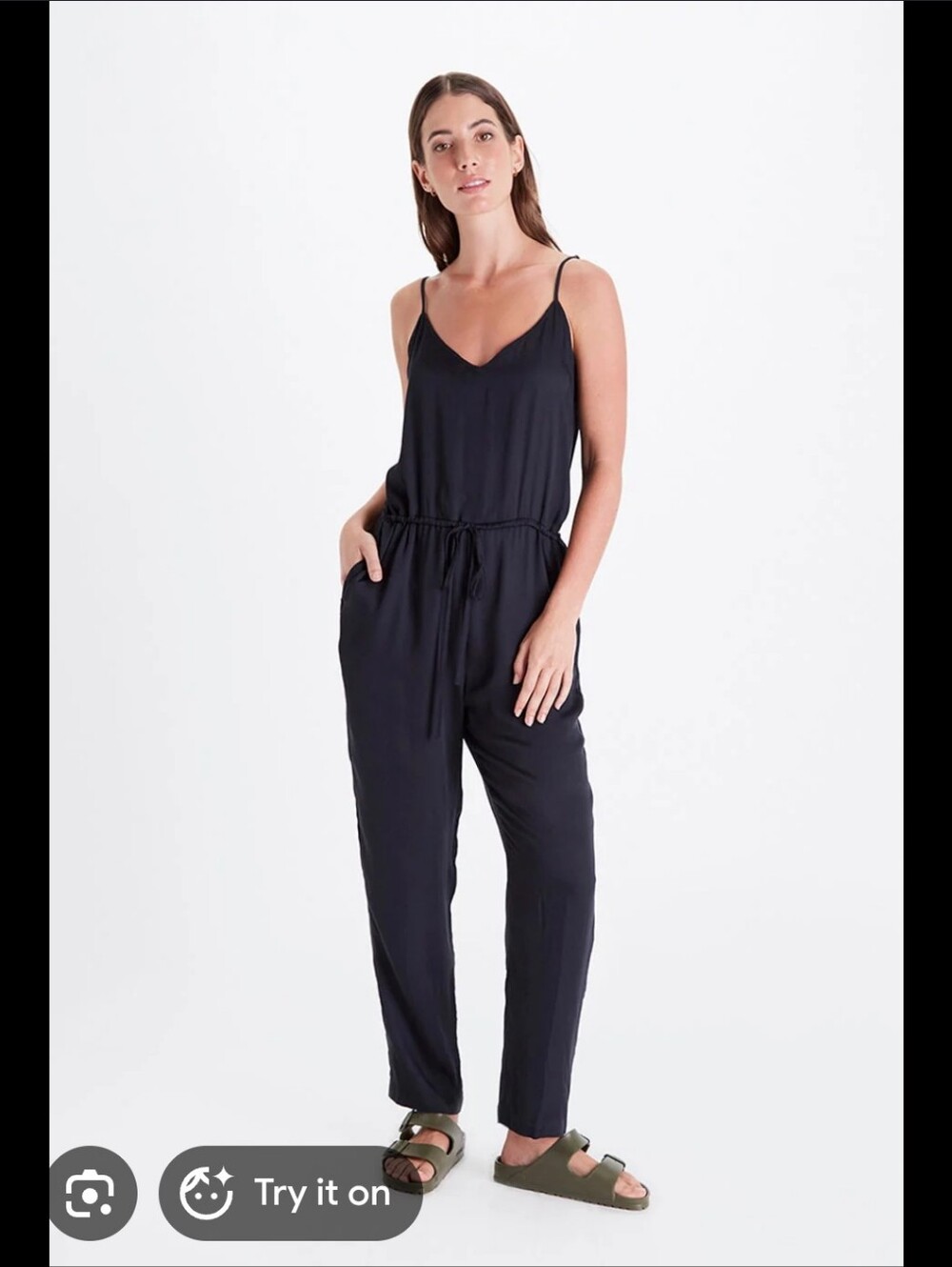 Inspire Black Sleeveless V-Neck Drawstring Jumpsuit